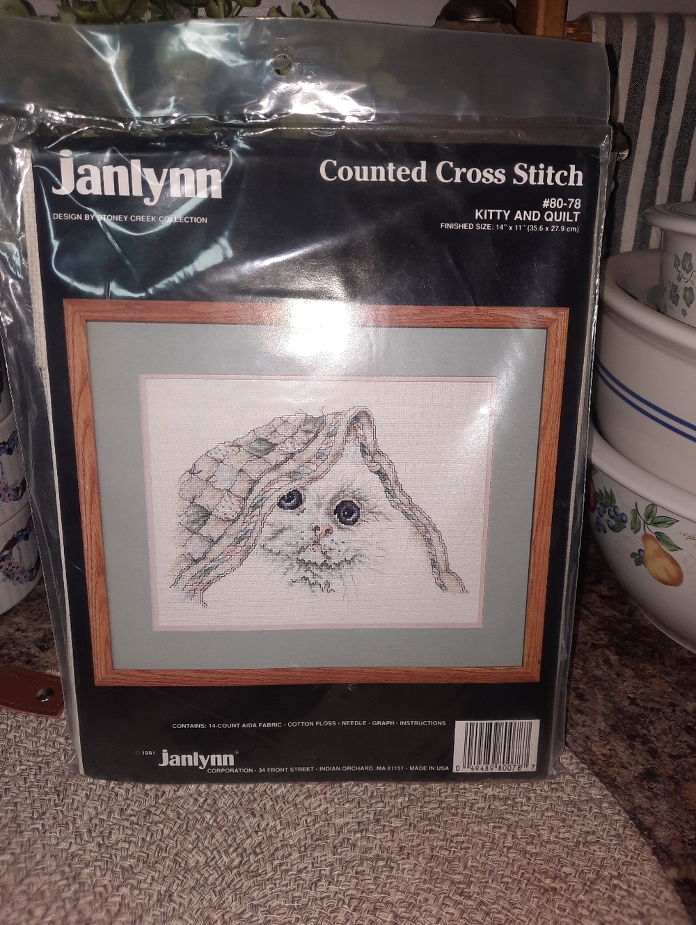 Janlynn Kitty and Quilt Counted Cross Stitch Kit - White